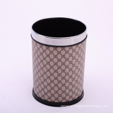 Open Top Leather Covered Grid Design Dustbin for Guestroom (A12-1903AL)